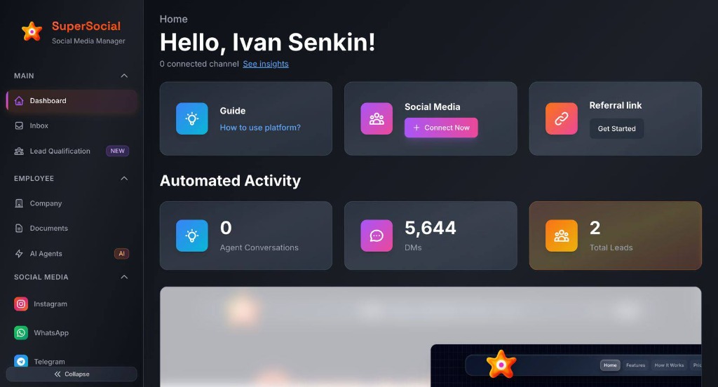 SuperSocial Dashboard Interface